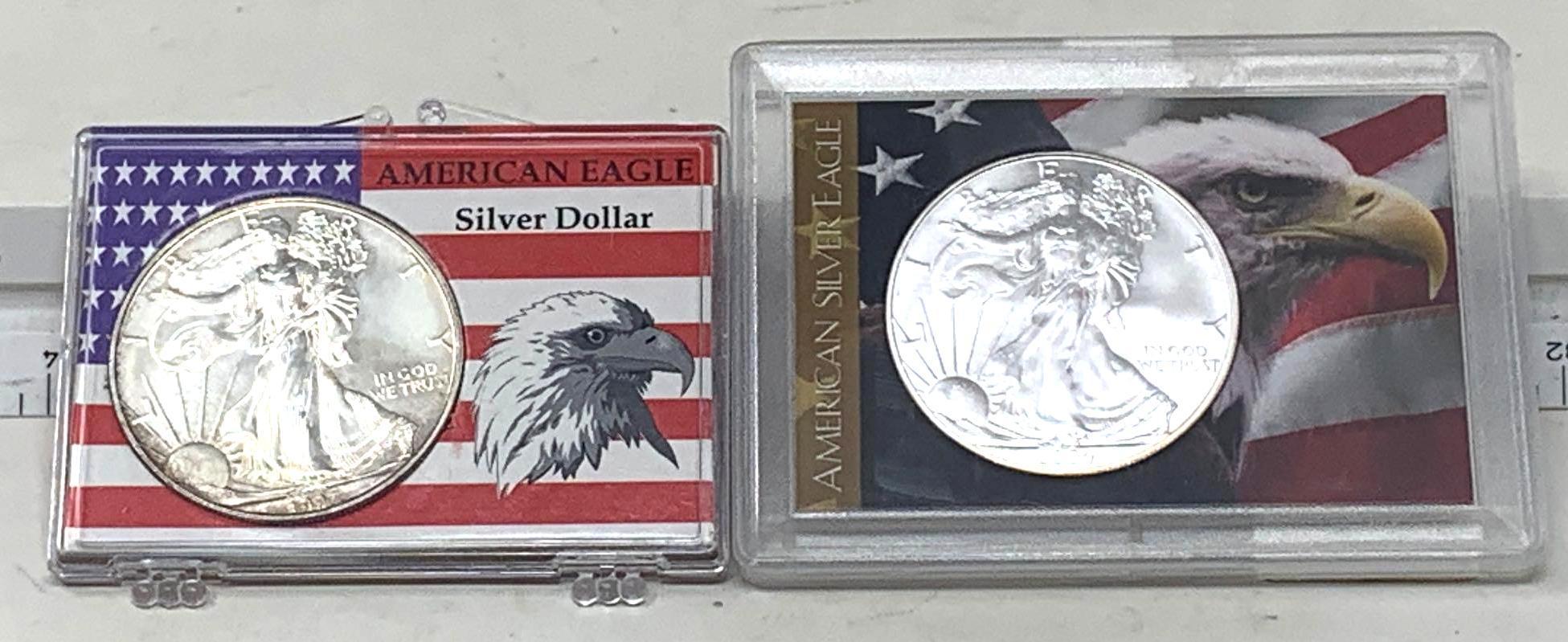 Two Silver American Eagle Coins, 1 oz fine silver per coin