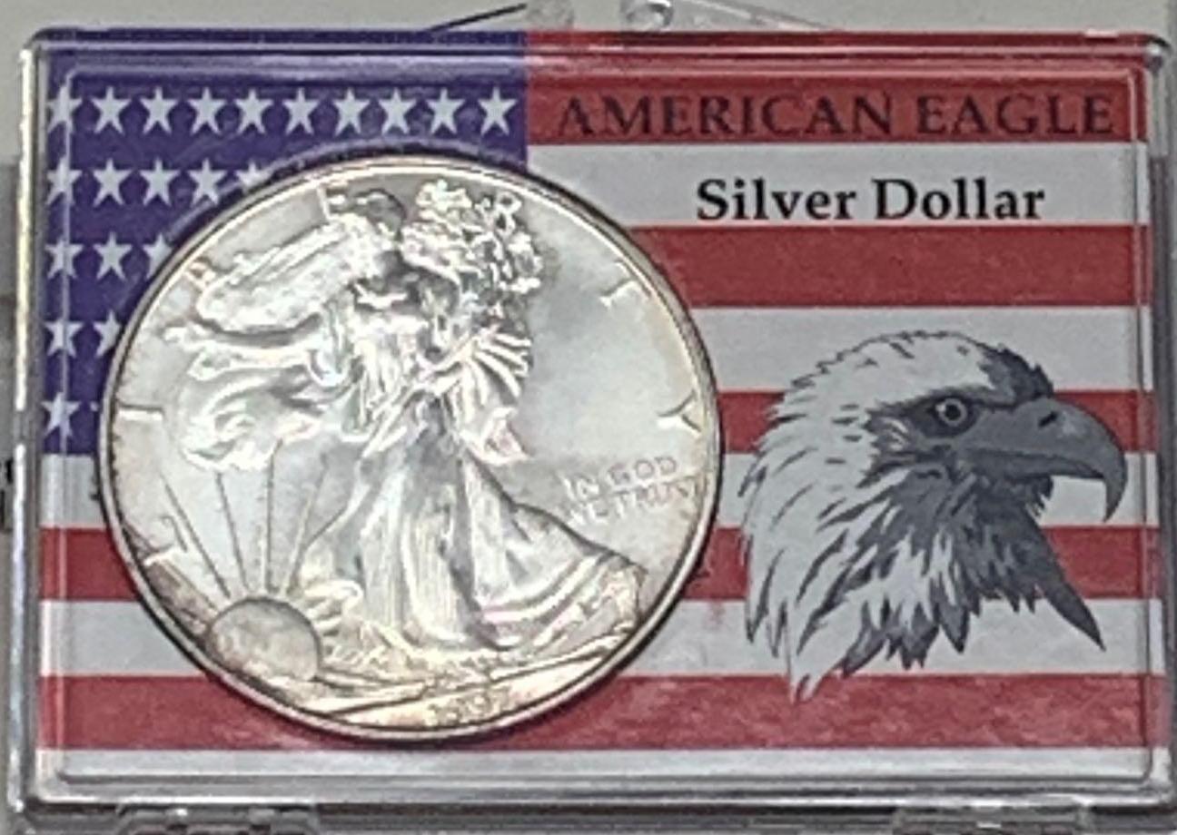 Two Silver American Eagle Coins, 1 oz fine silver per coin
