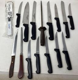 Large Group of Kitchen Knives, Whisk