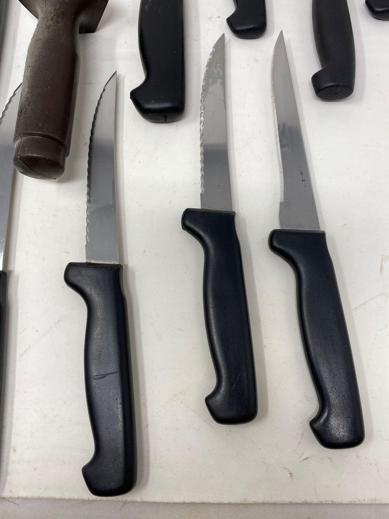 Large Group of Kitchen Knives, Whisk