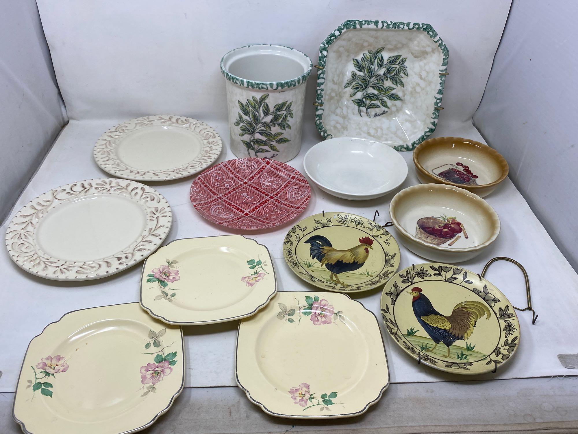 Assorted Decorated China Plates, Bowls, Jar