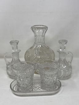 Lead Glass Decanter, Vinegar Cruets, Creamer and Sugar Set