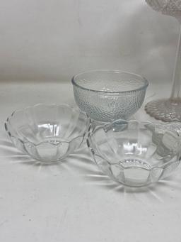 Assorted Glass Items, Stemmed Compote, and more