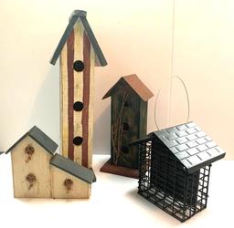 3 Decorative Bird Houses and Suet Feeder
