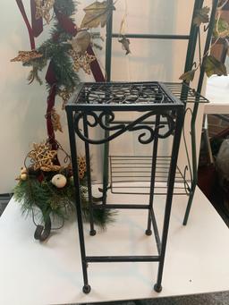 Metal Stand with Square Top, Baker's Rack with Grape Leaves and Iron Stand with Christmas Decor