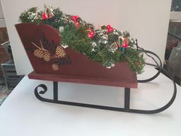 Wood Stenciled Sleigh with Iron Runners, Christmas Decoration