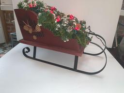Wood Stenciled Sleigh with Iron Runners, Christmas Decoration