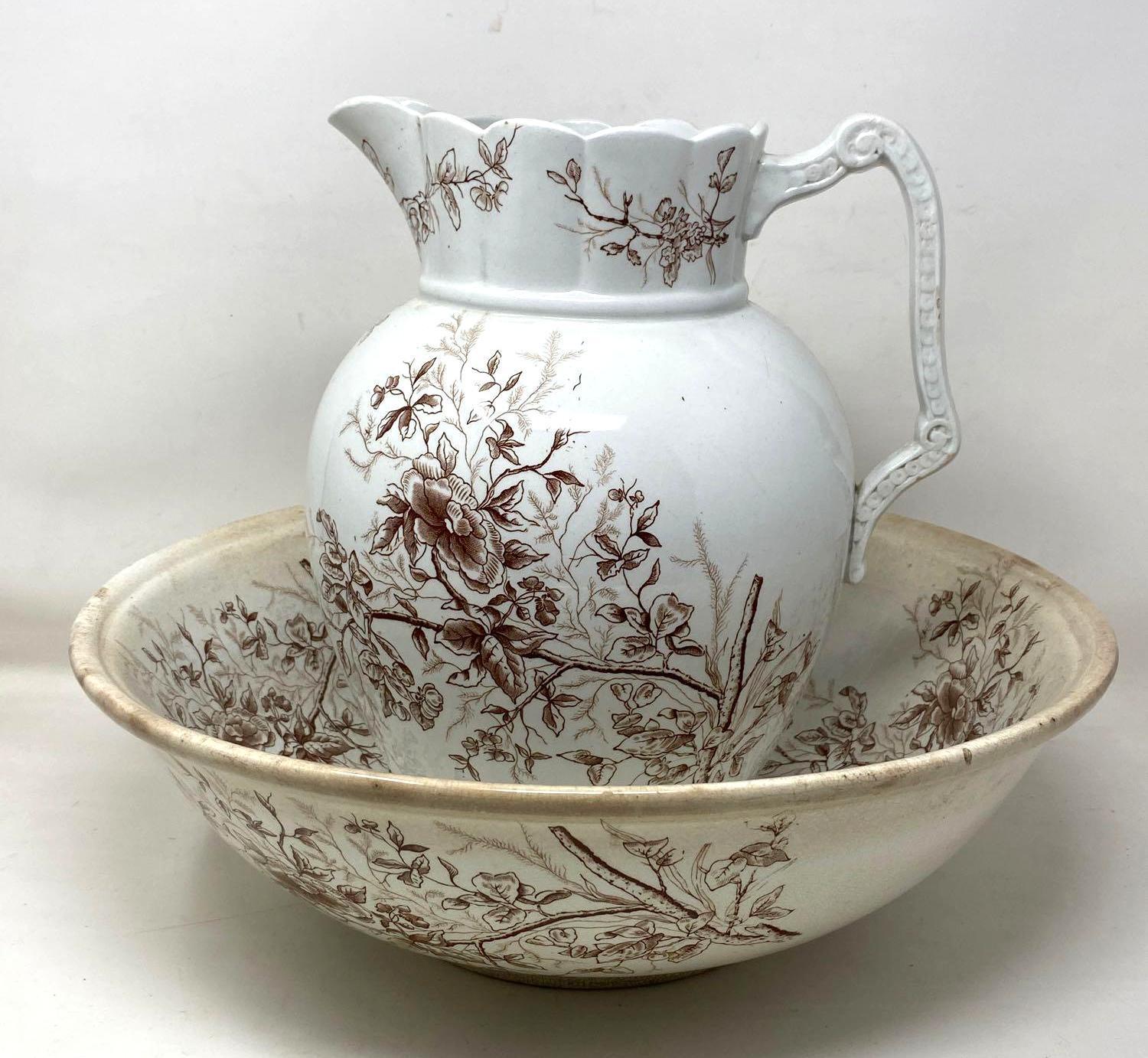 Floral Design Pitcher and Bowl