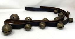 Cast Brass Graduated Sleigh Bells on Leather Strap