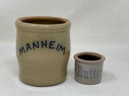 2 Stoneware Crocks- "Manheim" and "Butter"