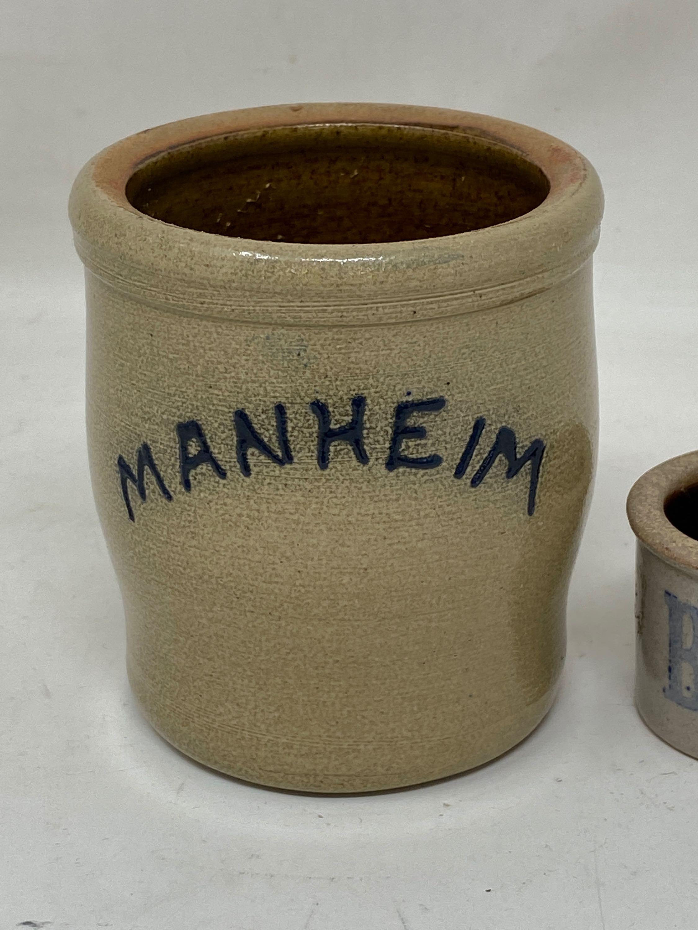 2 Stoneware Crocks- "Manheim" and "Butter"