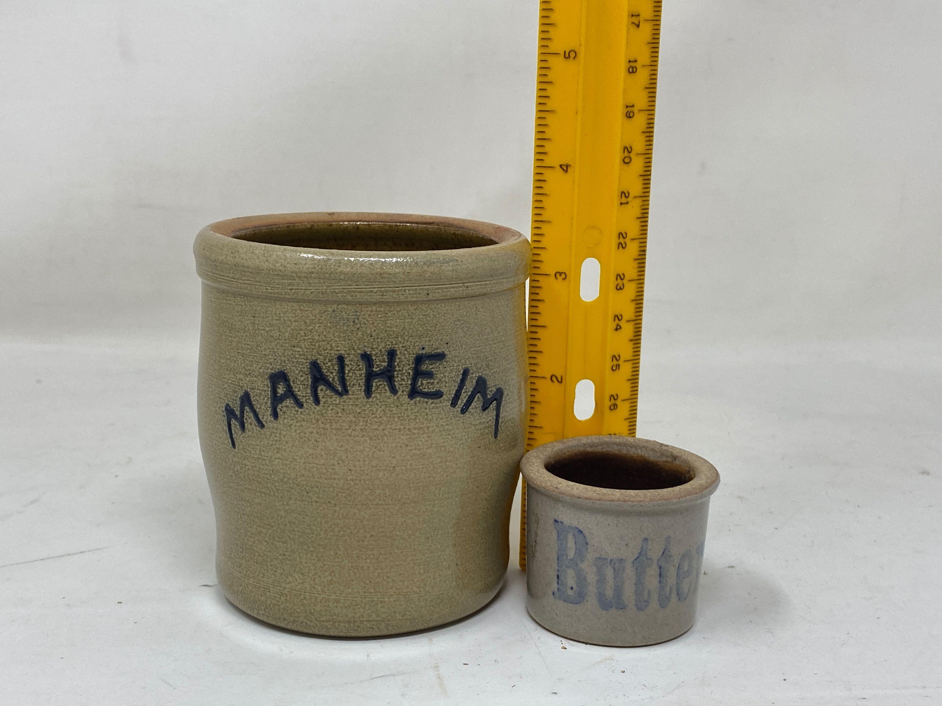 2 Stoneware Crocks- "Manheim" and "Butter"