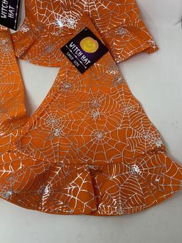 4 Child's Sized Orange Witch Hats with Spider Webs- All New with Tags