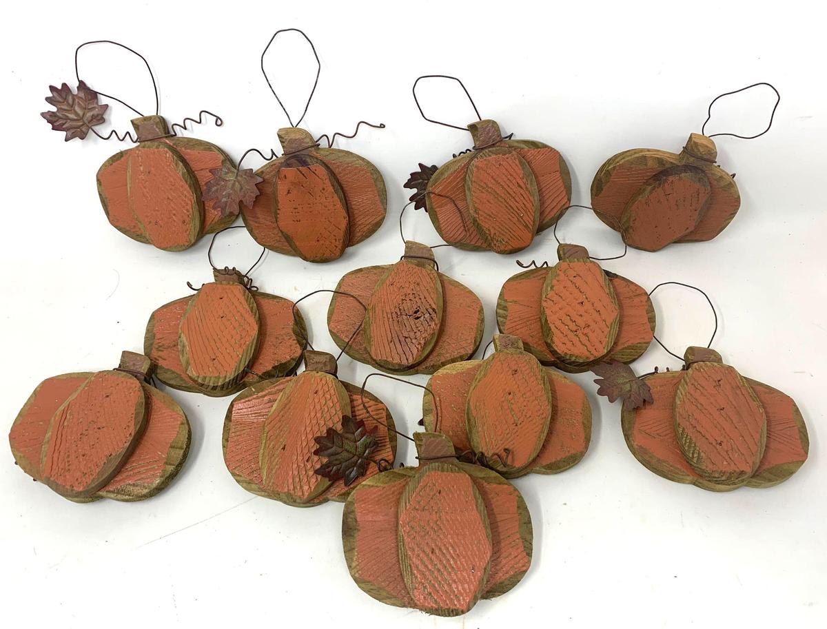 12 3-D Wooden Pumpkin Ornaments