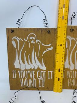 4 Wooden Ghost Hanging Signs