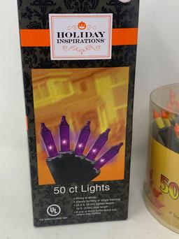 2 Containers of Candy Corn Lights and Pack of 50 Purple Lights