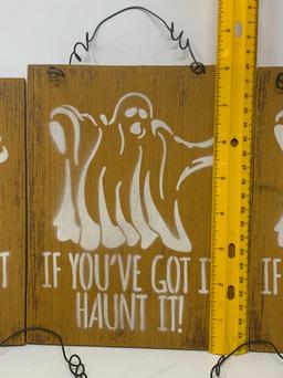 5 Wooden Ghost Hanging Signs