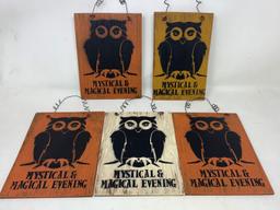 5 Wooden Owl Hanging Signs