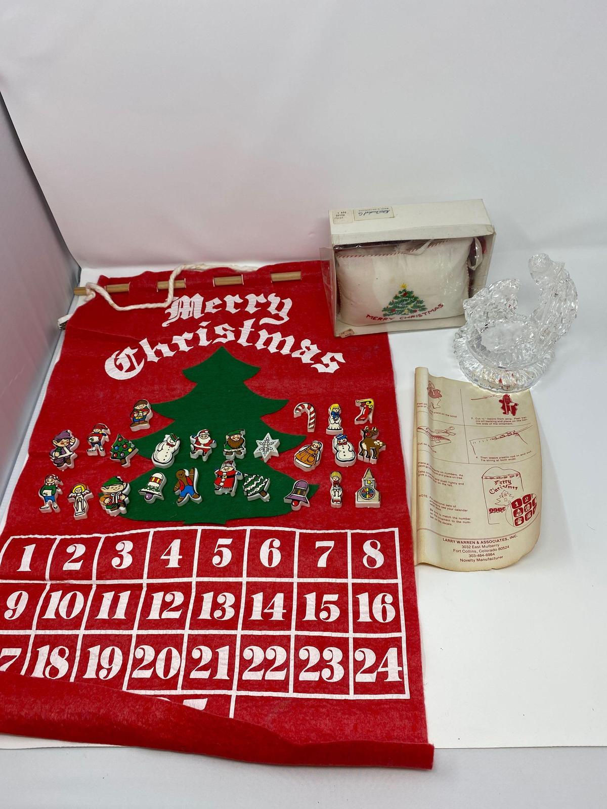 Fabric Advent Calendar, "Merry Christmas" Pillow; and Votive Holder