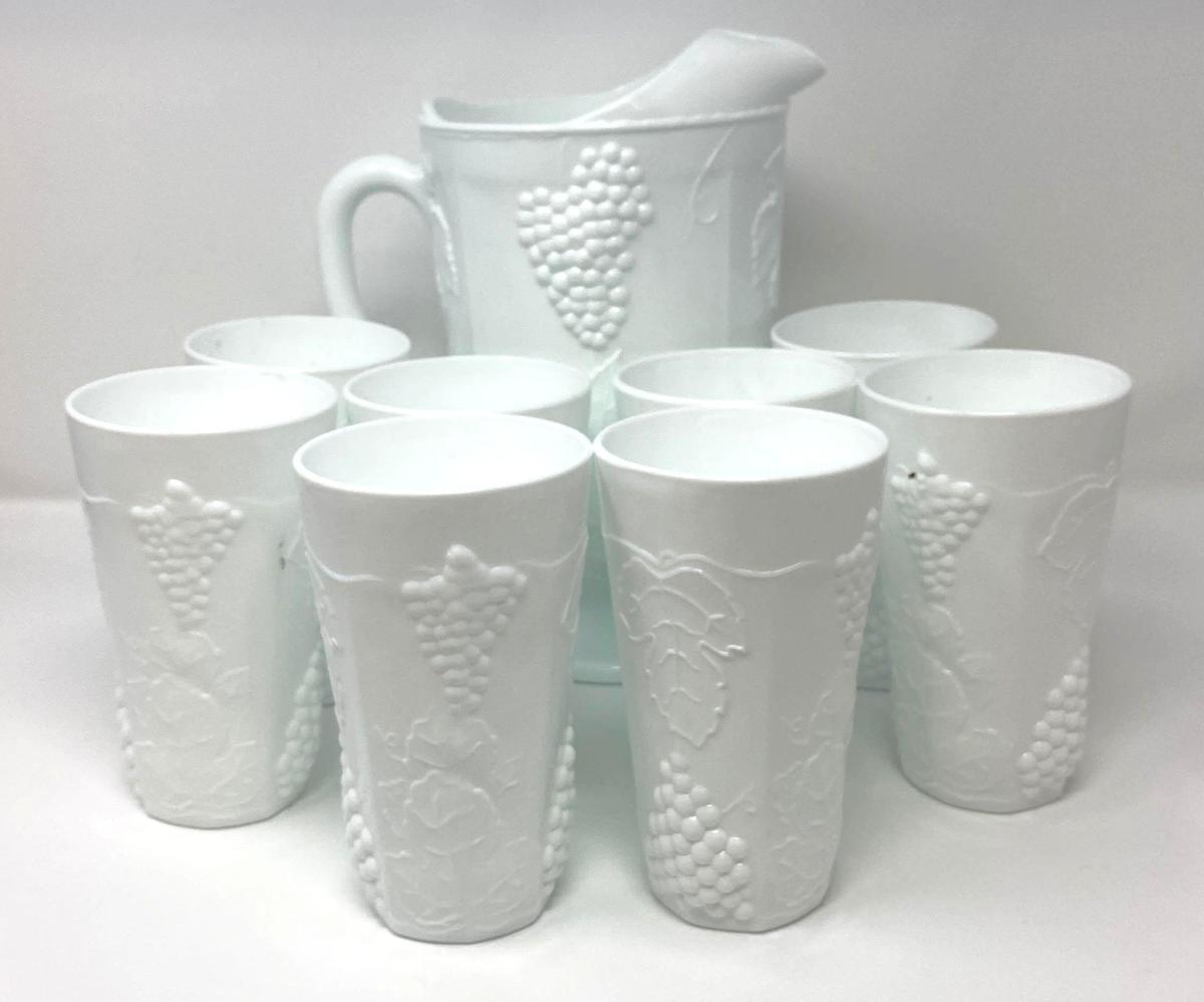 9 Piece Milk Glass Water Set