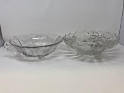 2 Glass Footed Bowls- One with Silver Overlay, Other with Etched Design