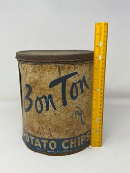 Antique Bon Ton Metal Potato Chip Tin