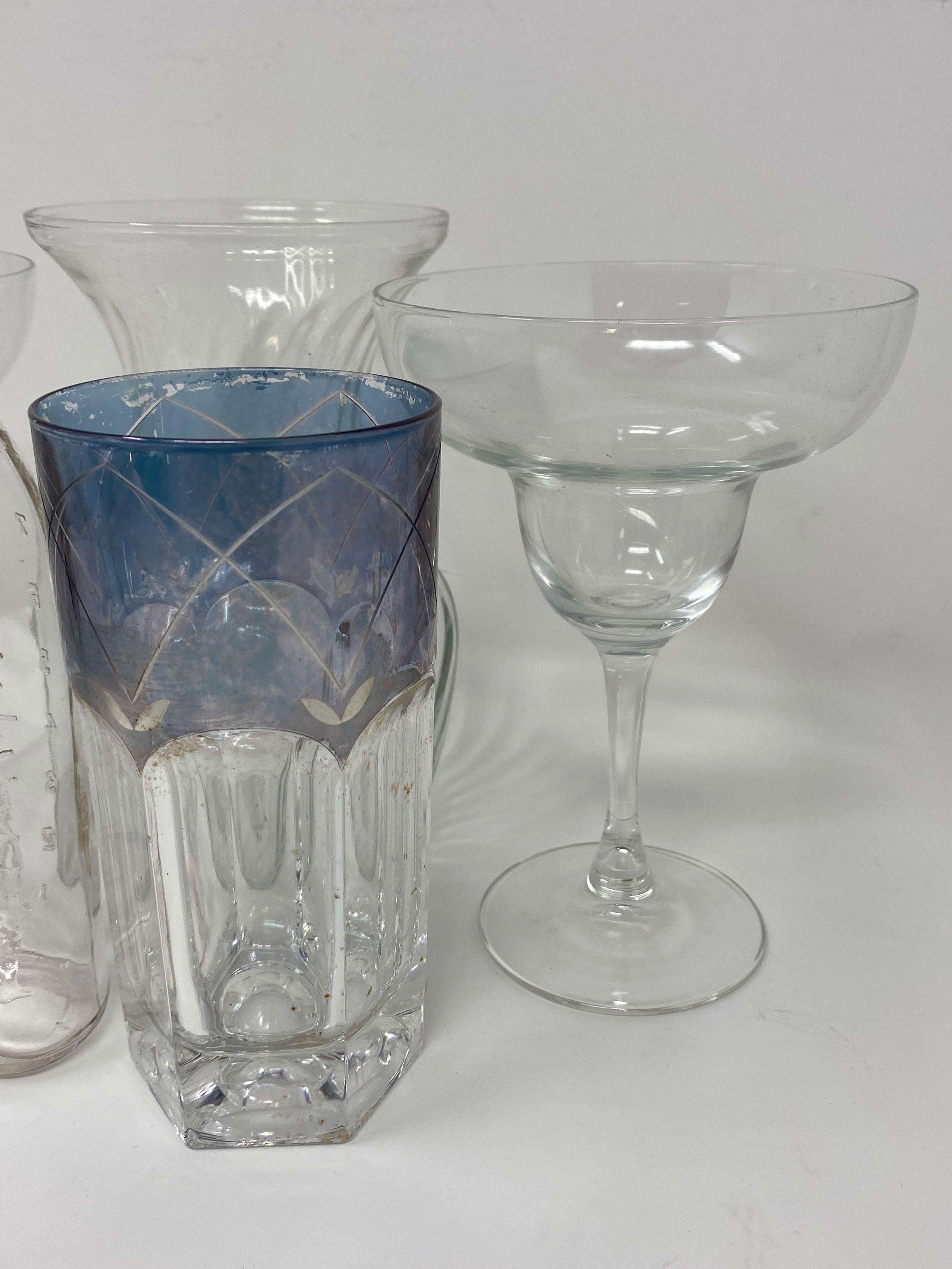 2 Margharita Glasses, Vase, Bottle, Other Glass and Glass Dish with Aluminum Lid