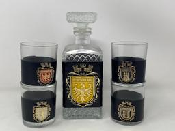 Deutschland Decanter and 4 Rocks Glasses- Frankfurt, Berlin, Hamburg and Hannover