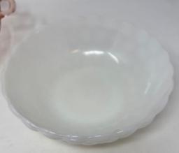 Pink Depression Glass Bowl and Milk Glass Bowl