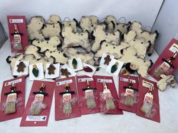 Wooden Sheep Ornaments. Light Bulb Pin Backs and Patriotic Santa Paintbrush Pin Backs