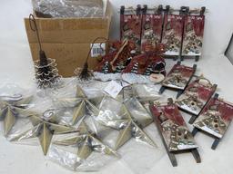 Wooden Ornaments- Decorated Sleds, Bags w/ Snowman Face, Metal Stars, Wire "Greens"