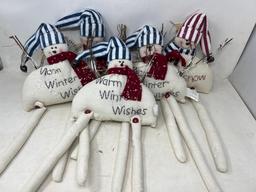 5 Stuffed Fabric Snowmen "Warm Winter Wishes" and "Let it Snow"