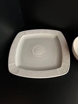 White Square Serving Platter and White Pfaltzgraff Round Serving Dish