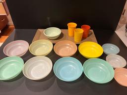 Vintage Plastic Dishware Grouping- Bowls, Cups, Serving Tray