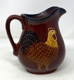 Foltz Redware Pottery Pitcher with Chicken and Hull Creamer