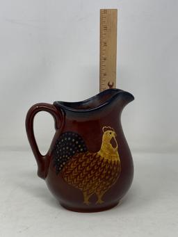 Foltz Redware Pottery Pitcher with Chicken and Hull Creamer