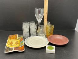 Glassware, Dishes, Serving Tray and Paperweight