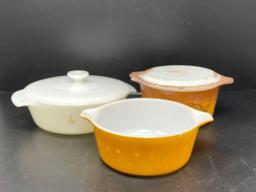 2 Gold Pyrex and White Fire King Casserole Dishes