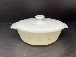 2 Gold Pyrex and White Fire King Casserole Dishes
