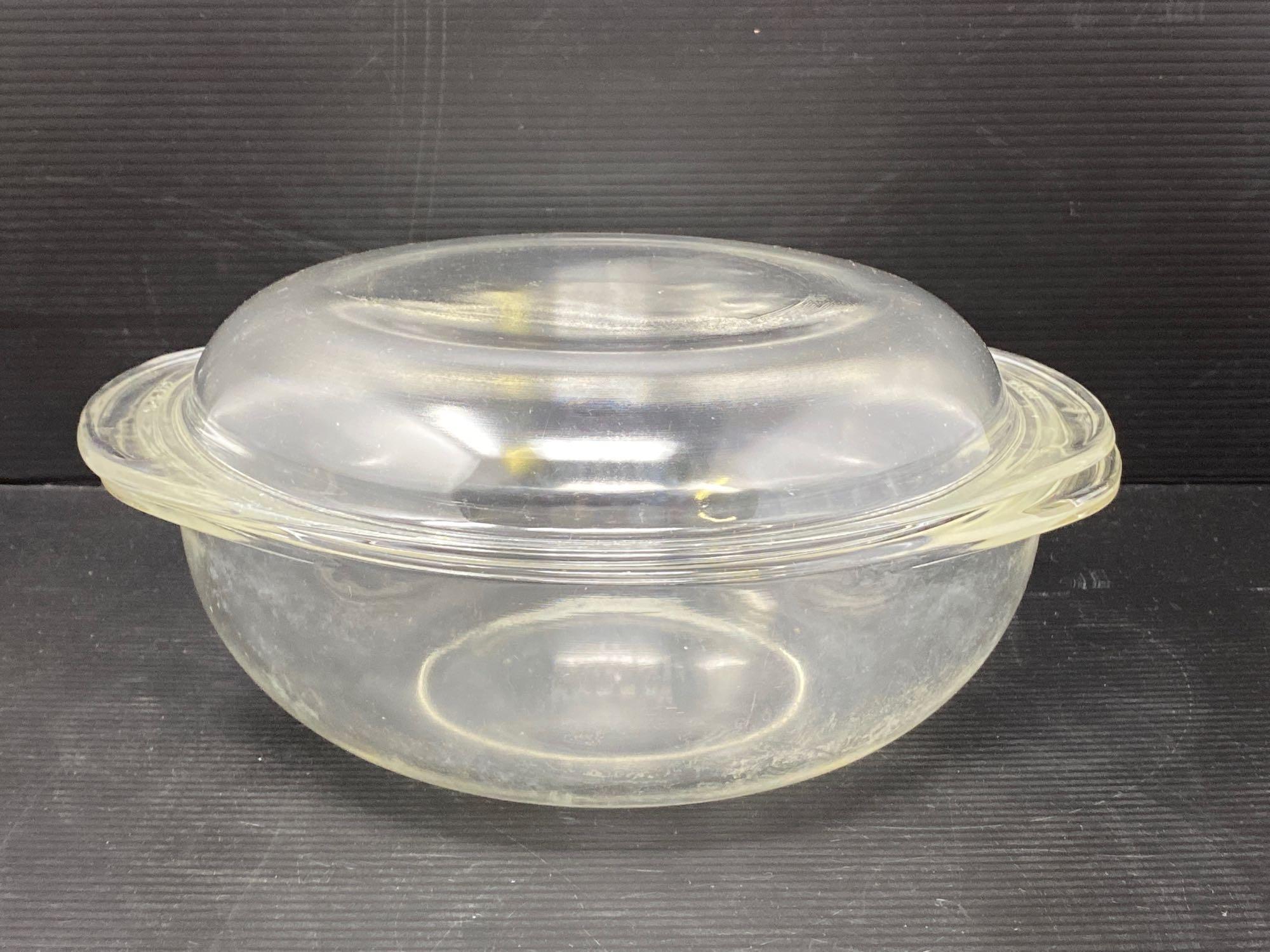 Gold Corning and Clear Lidded Pyrex Casserole Dishes