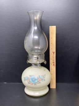 White Glass Base Oil Lamp with Clear Shade and Extra Lamp Wicks