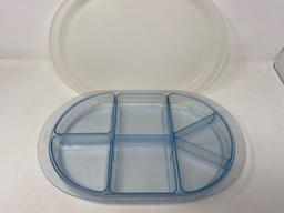 2 Tupperware Lidded Containers- One Oval Divided, Other Round