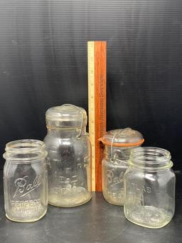 4 Clear Canning Jars- 2 Have Glass & Wire Lids