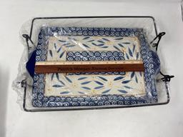 Temptations Wrought Iron Casserole Holder with Tray and Loaf Pan Holder with Ceramic Loaf Pan
