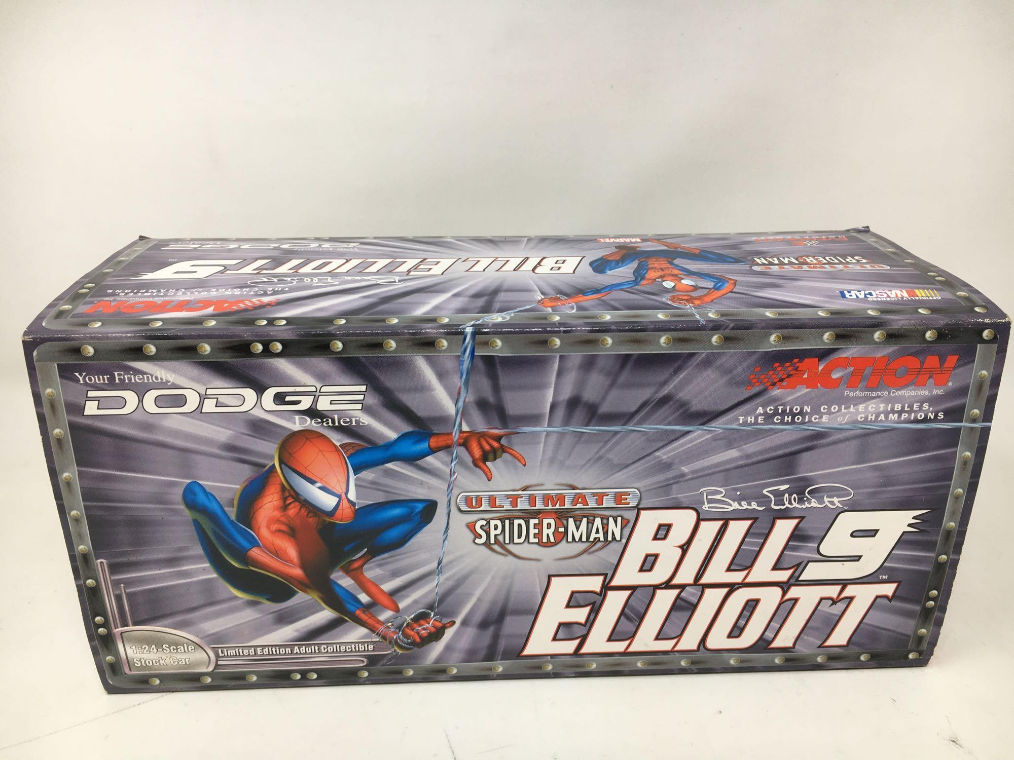 Dodge Dealers Ultimate Spiderman Bill Elliott #9 1:24 Scale Stock Car with Box