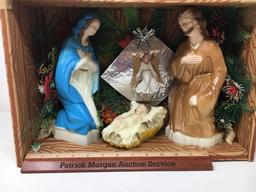 Lighted Nativity Set in Cardboard Box with Artificial Greens