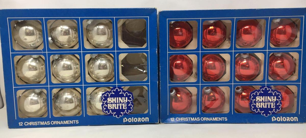 Poloron "Shiny Bright" Christmas Ornaments, Red is Full Box, Silver is Missing 3