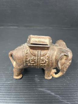 Antique Cast Metal Circus Elephant Bank