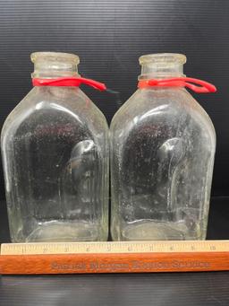 2 Half-Gallon Milk Bottles in Wire Carrier