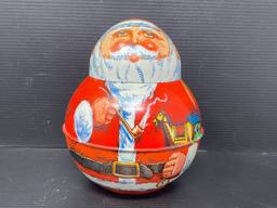 Tin Roly Poly Santa Container